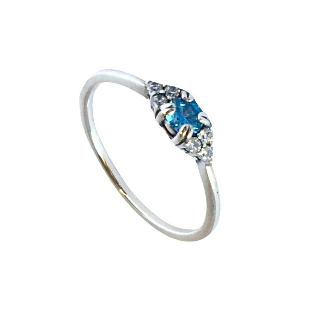 Sterling Silver Promise Ring Simulated Blue Topaz Cubic Zirconia Size 6.75
